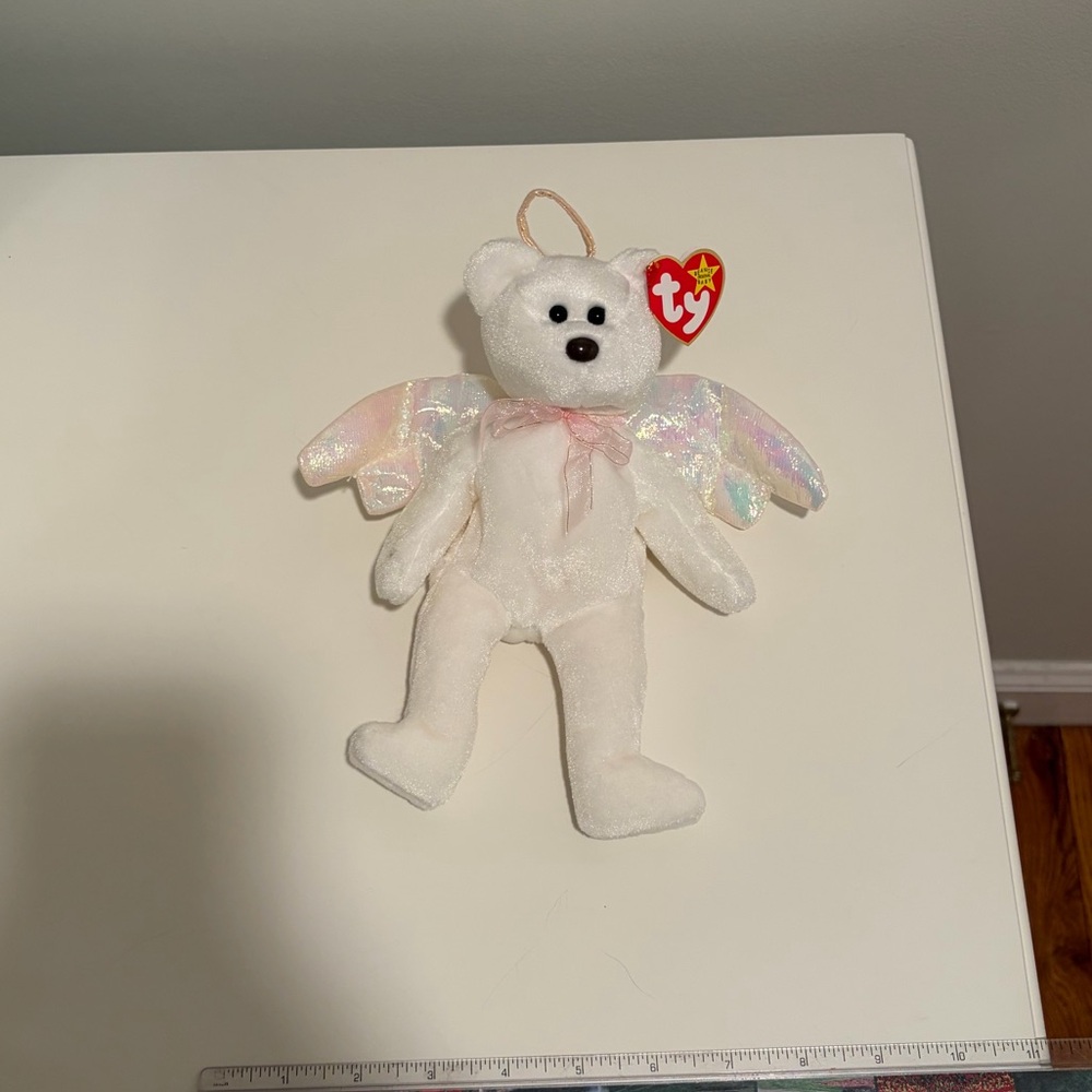 NWT RARE Ty White Angel Bear Plush with Iridescent Wings Beanie Baby WITH ERRORS - Picture 4 of 9